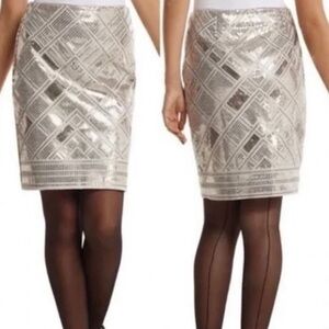 NWT White House Black Market Gold Silver 1920’s Geometric Sequin Pencil Skirt 6